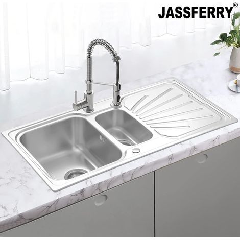 JASSFERRY Stainless Steel Kitchen Sink 1.5 One Half Welding Style Bowl Reversible Drainer with Strainer Waste, 1000 X 500 mm