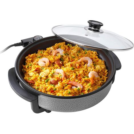 Elektrische Multifunktionspfanne Ø30cm, 1,75L, 1500Watt, Pizzapfanne Glasdeckel