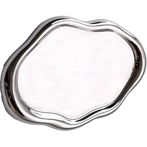 Glossy Ceramic Jewelry Plate, Simple Design Decorative Tray for Rings, Watches, Glasses, Hairbands (Silver Oval) (1/5)