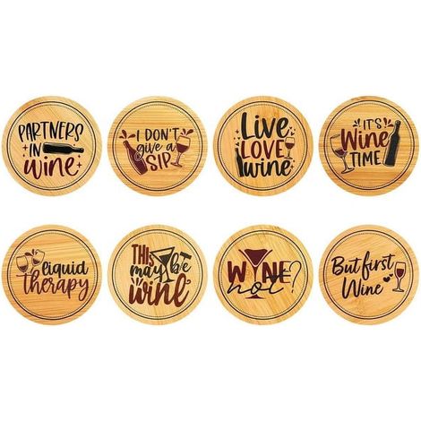 Couvercle En Bois Pour Verre À Vin - 10 x 10 x 7 cm - Protection Contre Les Insectes - Lot De 8 (1/5)