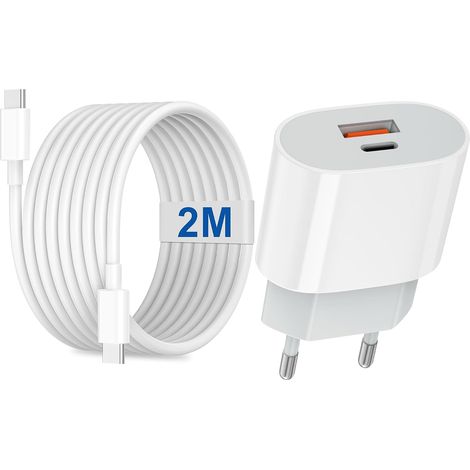Chargeur USB C Rapide pour 17/17 Pro/17 Air/17 Pro Max/16/16e/16 Plus/16 Pro/16 Pro Max/15/iPad, Tablette, 20W PD+QC Multiple Prise Secteur USB Type C Adaptateur avec 2M USBC Cable (1/5)