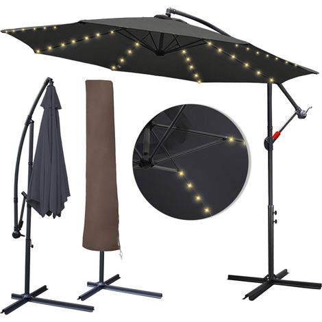 Parasol avec LED et housse de protection en aluminium Parasol de jardin avec manivelle Parasol de balcon UV30+ (Ø300 cm, gris) (1/5)