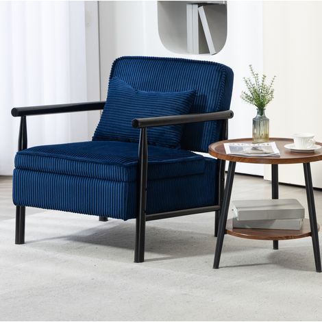 Silla auxiliar, asiento y respaldo de espuma de alta densidad, con cojín lumbar y almacenamiento, terciopelo azul (1/5)