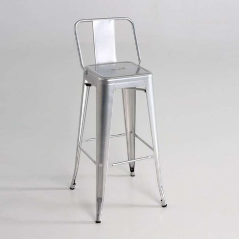 Taburete de metal con respaldo acabado plata, 100 cm(alto)43 cm(ancho)43 cm(largo) (1/2)