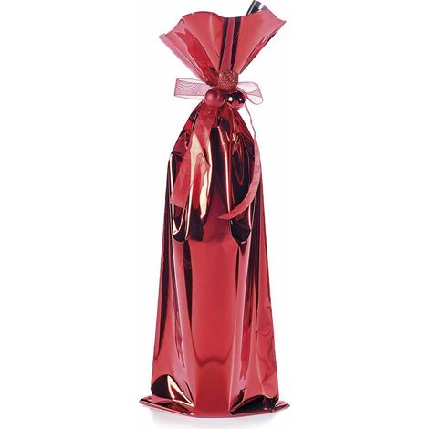 Busta a sacchetto regalo metallizzata rosso lucido. Ideale per confezioni regalo, set da 100 pezzi, cm 16 x 45 H