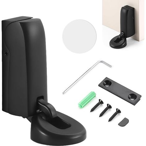 Fermaporta magnetico nero in lega di zinco con adesivo 3M + distanziatore + fissaggio autoadesivo/a vite per camera da letto, ufficio, hotel (nero) (1/5)