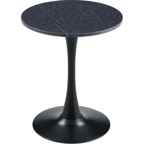 Table d'appoint ronde de 60 cm / petite table à manger en MDF: plateau avec technologie de thermoformage haut de gamme, aspect marbre noir, pied de support noir – parfaite pour les intérieurs européen (1/5)