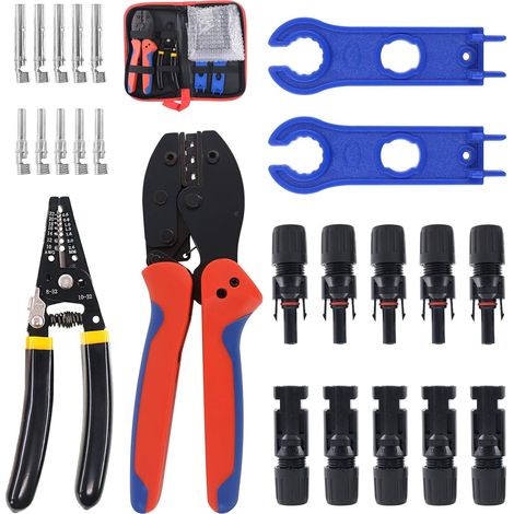 Solar-Crimpwerkzeug, Abisolierzange, 5 Paar Stecker/Buchsen für Solarpanel-Kabel, 2-teiliges Set mit Solarstecker-Schlüsseln (1/5)