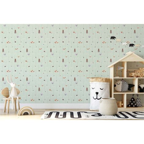 TADESSI Tapete Kinderzimmer M1-No.725 Vliestapete Grün Braun Waldtapete Tiere Jungenzimmer Mädchenzimmer (1/5)