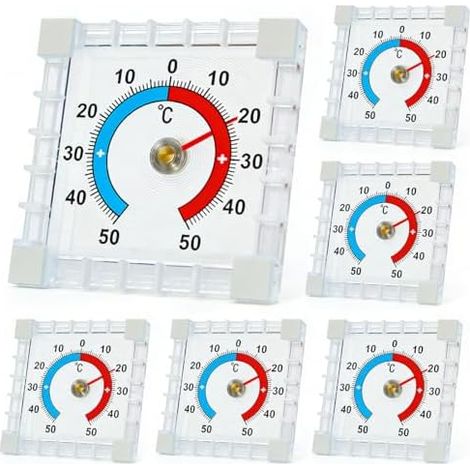 Lot de 6 thermomètres de fenêtre extérieurs autocollants 7,5 x 7,5 cm Thermomètre analogique extérieur résistant aux intempéries pour jardin, intérieur et extérieur (1/5)