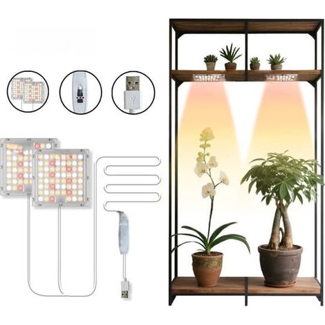 Plafonnier LED à double tête pour la croissance des plantes - Spectre complet avec minuterie, compatible avec les plantes à fleurs et les plantes en pot (1/4)