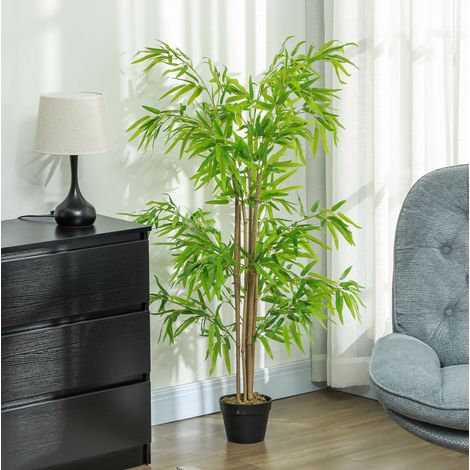 Bambou artificiel 150 cm en plastique avec pot, 644 feuilles, vert (1/5)