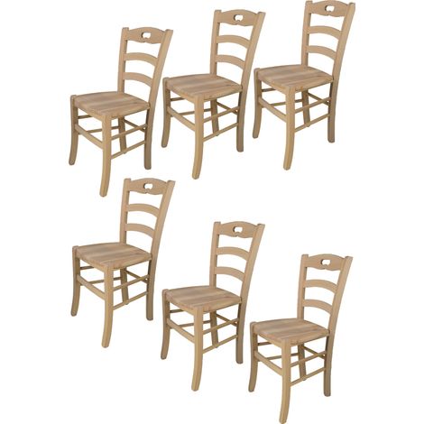 T M C S – Set de 6 chaises Savoie en bois de hêtre poli – Assise en bois naturel – Hauteur 88 cm – Pour cuisine et salle à manger (1/5)