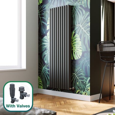 ELEGANT 1800 x 590 mm Designer Anthracite Vertical Column Rads Modern Double Oval Panel Designer Radiator + Anthracite Thermostatic Radiator Valves (1/5)