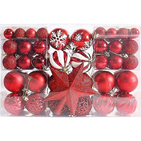 101 boules de Noël rouges - Boules de Noël incassables en plastique - Décoration pour sapin de Noël - C (1/5)