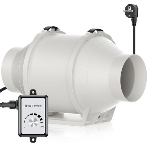 100mm Ventilateur d'extraction 366m³/h Extracteur d'Air de Ventilation avec Contrôleur de Vitesse Variable avec Plug ent 1m de Cordon pour Bureau Toilettes Cuisine Halle Salle (1/5)