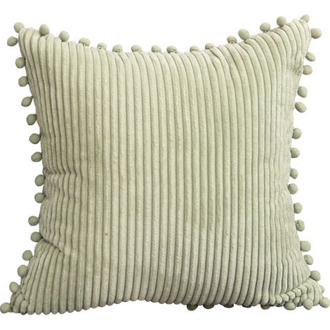 Housse de coussin décorative vert clair avec pompons, housse de coussin carrée solide en velours côtelé doux pour canapé chambre