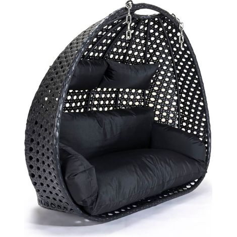 HOME DELUXE - Fauteuil suspendu en poly rotin seulement panier et coussin TWIN Couleur : Noir, Equipement : panier et coussin