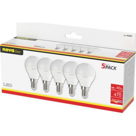 NOVA LAMPADINA LED SFERETTA E14 6W 3000K PZ.5