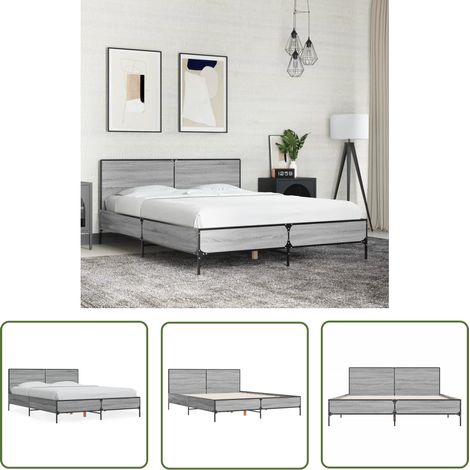 The Living Store Bettgestell Grau Sonoma 140x200 cm Holzwerkstoff und Metall - Holzbettfassungen - Doppelbett - Bettsystem - Grau Bettwäsche - Boxspringbett (1/5)