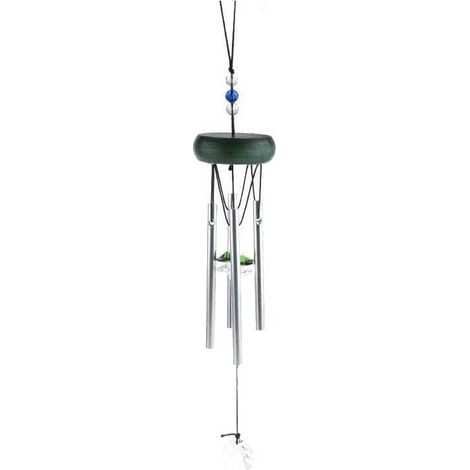 Zen-Kristall-Windspiel – Windspiel aus Holz und Metallrohr – Chinesisch-japanisches Metall-Windspiel – Grün – Ideal für drinnen, draußen und im Garten – Zen-Feng-Shui-Atmosphäre