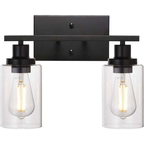 Lámpara de tocador negra con pantalla de cristal, aplique de pared interior de estilo vintage para baño -Crezuo