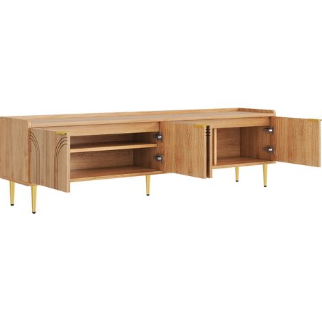 Mobile TV basso con ante testurizzate in MDF, maniglie e piedini dorati, 170 x 35 x 47,5 cm MODENUIT (1/5)