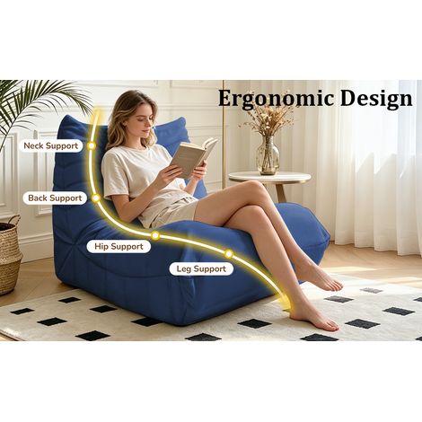 Poltrona da pavimento ergonomica in tessuto flanella blu, per lettura e relax in salotto – MEUBLIV (1/5)