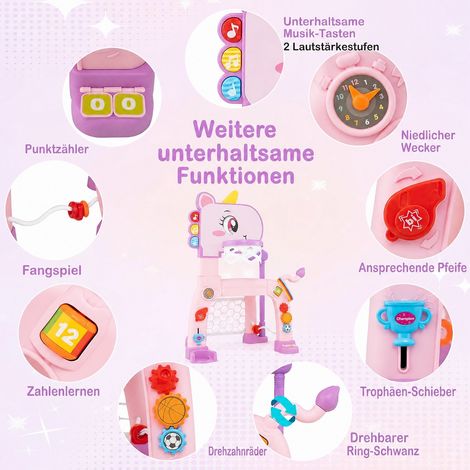 Centre de jeux licorne rose 4-en-1 avec panier réglable, but de football et mini-golf pour maison et jardin (1/5)