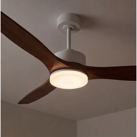 Forlight - Ventilador de Techo Stem Evo, Ø1320mm, Motor DC Silencioso, 30W + 20W LED, LED Integrado, CCT Seleccionable, 3000K - 4000K - 5000K, Regulable, Blanco, Palas Madera Oscur (1/5)