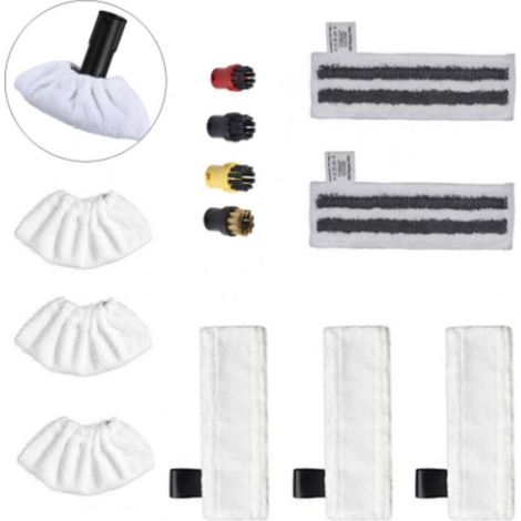 Ensemble d'accessoires pour nettoyeur vapeur Karcher Easyfix SC2 SC3 SC4 SC5, 3 chiffons en microfibre + 2 chiffons abrasifs + 3 chiffons en microfibre pour buse portative + 4 brosses rondes (1/5)