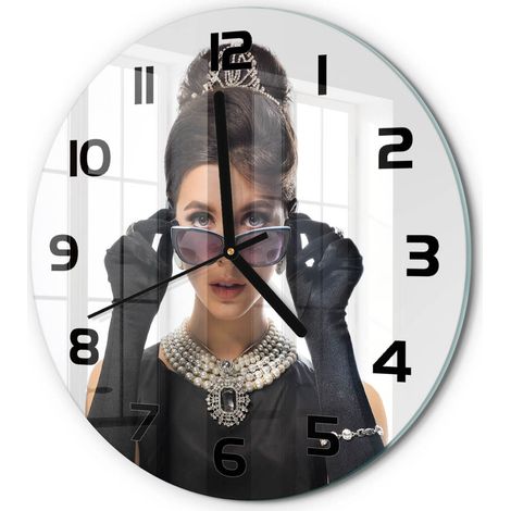 Horloge Murale Ronde Originale en Verre Silencieuse Design Moderne Salon Femme avec des lunettes fi 30 cm (1/5)
