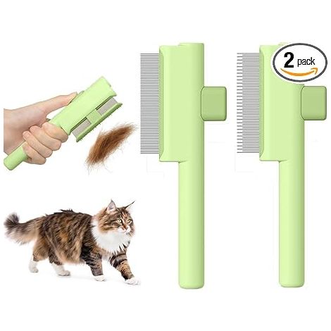 2 Pièces Peigne pour Chats, Peigne à Puces Autonettoyant pour Chat et Chien, Brosse de Toilettage pour Animaux de - MMCD-ZGL-05298 (1/5)