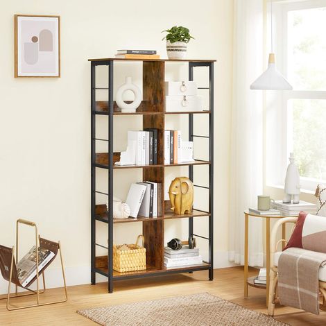 Vasagle – Bibliothèque 8 compartiments 80 x 33 x 149 cm – Style industriel marron rustique et noir – Panneau d’aggloméré et acier – LLS105B01 (1/5)