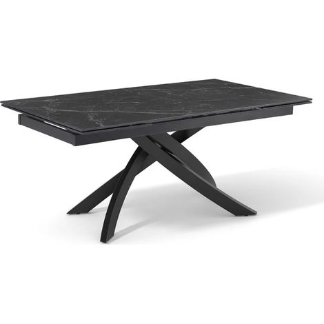 Table extensible 160 à 240 cm céramique noir marbré pied entrecroisé - INDIANA 11 (1/5)