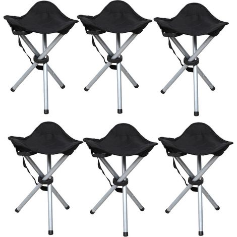 Lot de 6 Tabourets Trépied Pliants Aluminium - Noir - Livraison gratuite