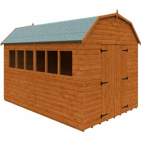 12 x 8 Feet Barn 12mm Shed - Solid Wood/Softwood/Pine - L355 x W235 x H261.3 cm - Burnt Orange