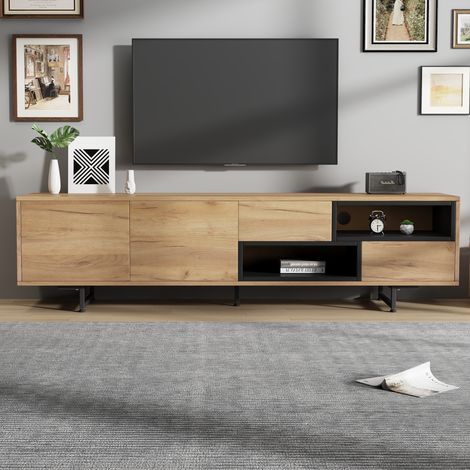 Armoire basse TV multifonction 173 x 38 x 48 cm avec panneaux bois. Compartiments échelonnés pouvant accueillir des téléviseurs