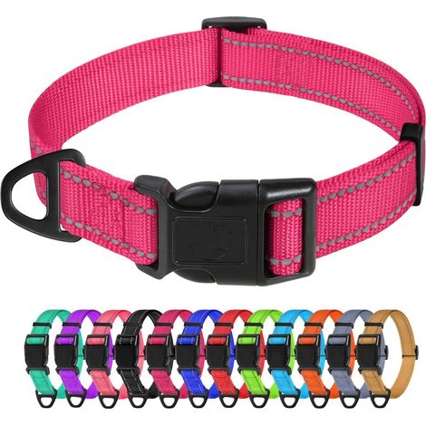 Collier pour Chien, Collier en Nylon Réfléchissant Réglable Classique Convient pour Petit Chiens, Rose Vif, 2.0cm Largeur (1/5)