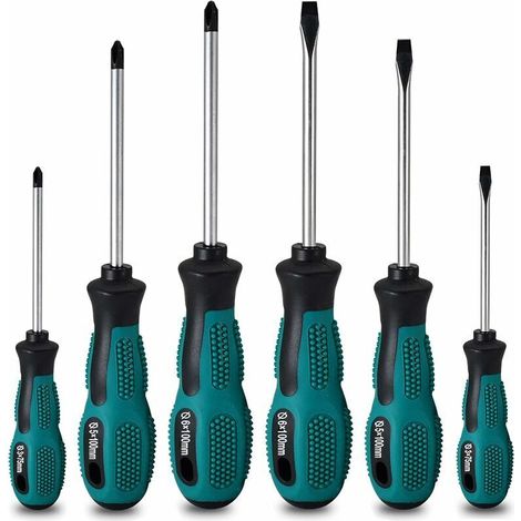 Set of 6 heavy-duty magnetic screwdrivers made of chrome vanadium steel with 3 flat heads and 3 Phillips heads - with case