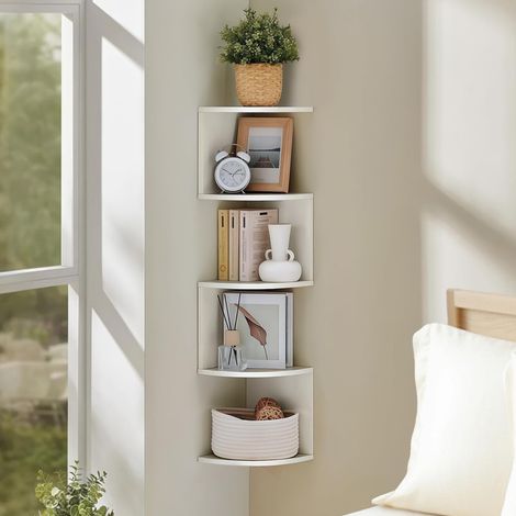 Étagère murale d’angle 5 niveaux – tablette murale – MDF – Dimensions 19x19x77 cm - Blanc (1/3)
