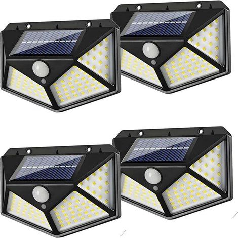 Lot de 4 lampes solaires de sécurité d'extérieur avec détecteur de mouvement, 114 LED, 700 lm, grand angle de 270°, batterie 1200 mAh, détection de 5 m, étanchéité IP65, applique (1/4)
