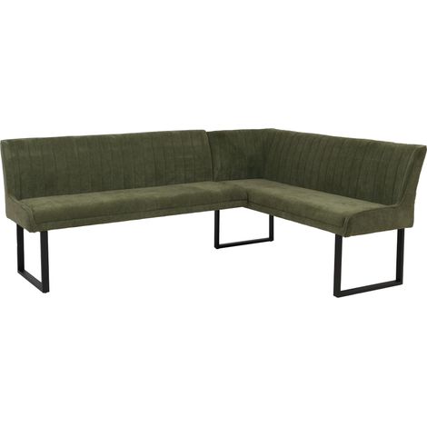 Panca angolare HHG-536, sala da pranzo, stoffa ciniglia/tessuto ecologico (310 g/m²) metallo 210x159 cm, verde