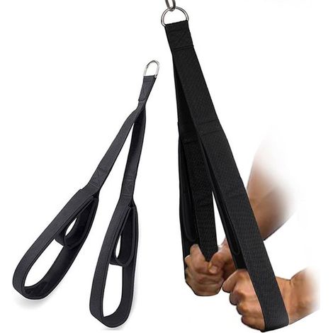 Corda per fitness - 70 cm - Corda per tricipiti - Accessori fitness per bicipiti - Con gancio - Corda per tricipiti - Corda di trazione per stazione pesi - Nera (1/5)