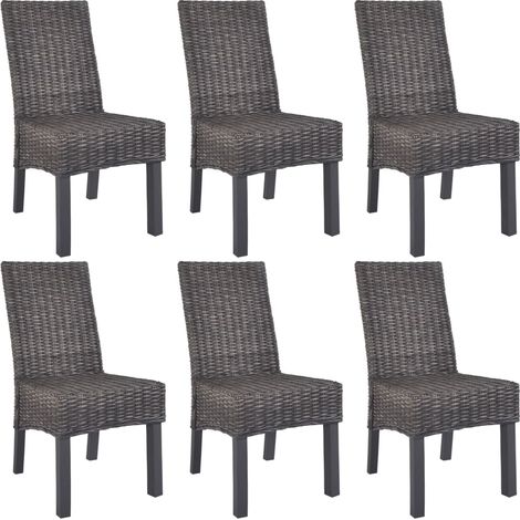 Sedie da Pranzo 6 pz Marroni in Rattan Kubu e Legno di Mango vidaXL