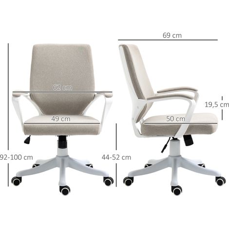 Fauteuil de bureau ergonomique avec accoudoirs, pivotant et réglable en hauteur avec fonction bascule, aspect lin, fauteuil d'ordinateur rembourré, beige et blanc (1/5)