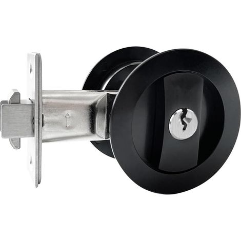 Maniglia per porta scorrevole rotonda con serratura nera da 66 mm, maniglia invisibile, maniglie per porta a scomparsa con serratura e chiave (1/4)