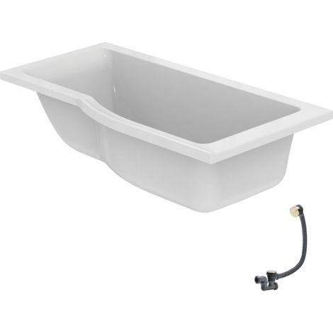 IDEAL STANDARD Bañera/ducha Connect Air de 150 x 80 cm, con desagüe y acabado dorado, instalada a la derecha.