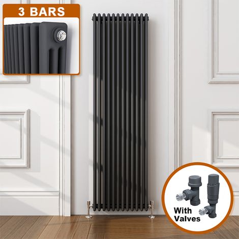 ELEGANT 1800 x 554 mm Traditional Vertical Radiator Cast Iron 3 Column Designer Radiators Central Heating UK + Anthracite Thermostatic Radiator Valves (1/5)