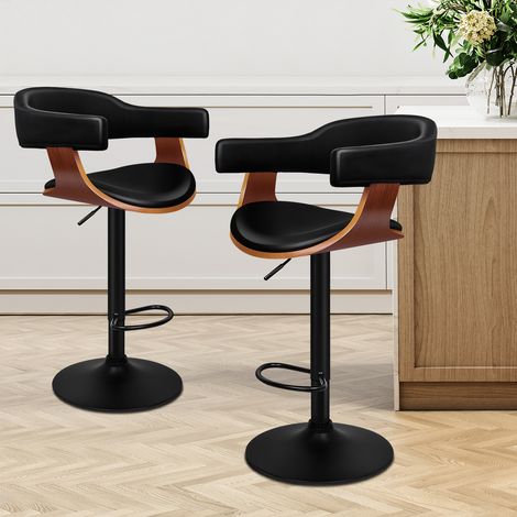 ALFORDSON Adjustable Bar stools Set of 2, PU Leather, 360 Degree Swivel Wooden Kitchen Chair, Black